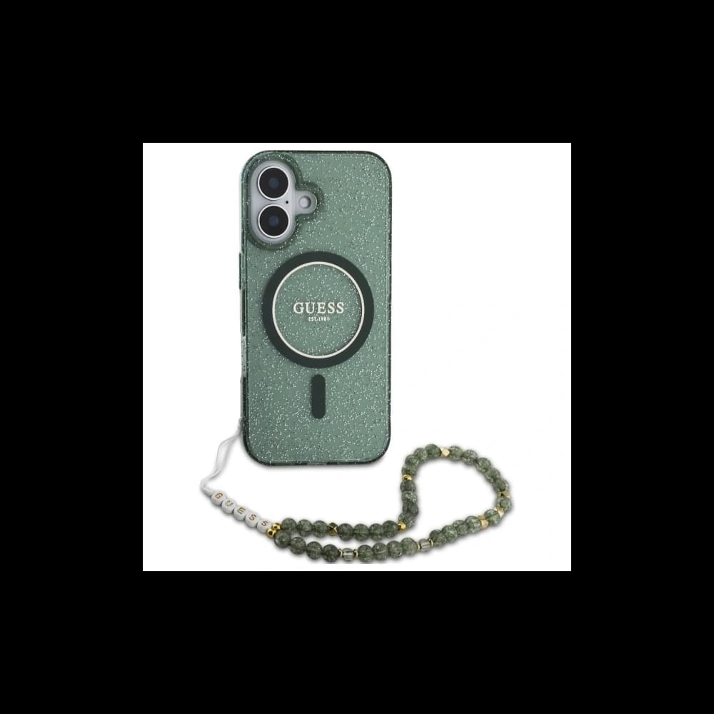 Guess GUHMP16MHGCRELSA Apple iPhone 16 Plus Hardcase IML Glitter mit Perlenriemen MagSafe grün - 2