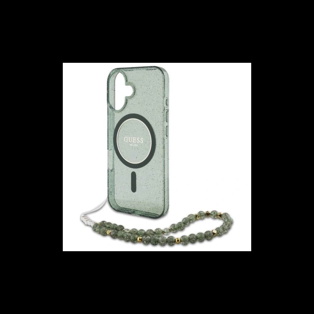 Guess GUHMP16MHGCRELSA Apple iPhone 16 Plus Hardcase IML Glitter mit Perlenriemen MagSafe grün - 5