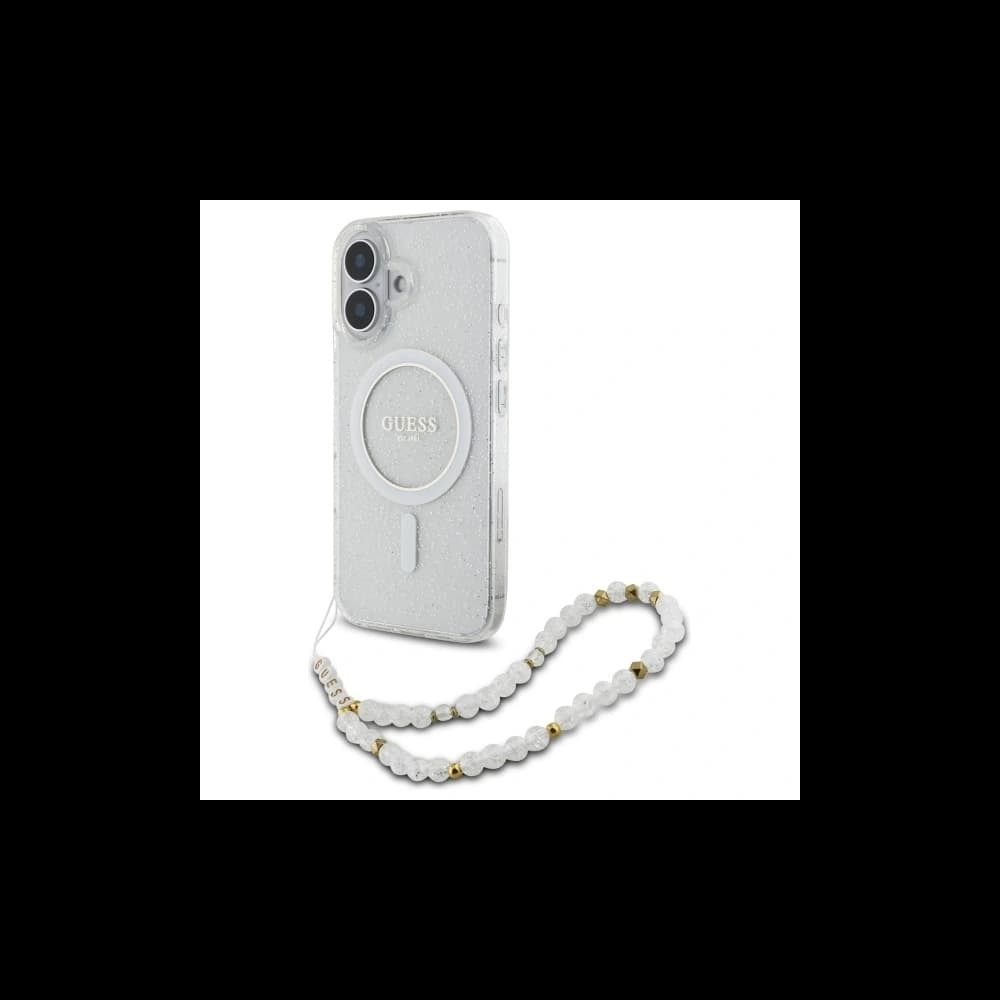Guess GUHMP16MHGCRELST Apple iPhone 16 Plus Hardcase IML Glitter mit Perlenriemen MagSafe transparent - 1