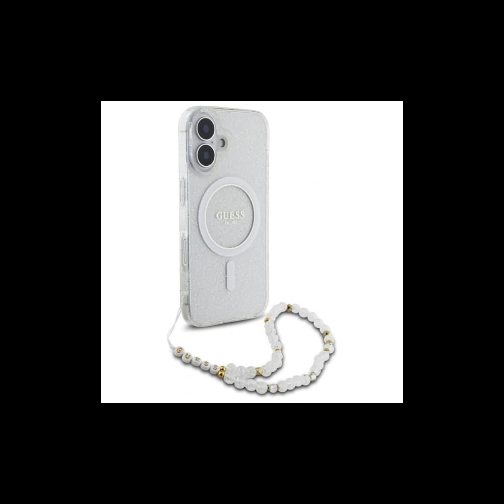 Guess GUHMP16MHGCRELST Apple iPhone 16 Plus Hardcase IML Glitter mit Perlenriemen MagSafe transparent - 3