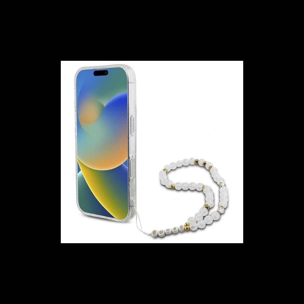 Guess GUHMP16MHGCRELST Apple iPhone 16 Plus Hardcase IML Glitter mit Perlenriemen MagSafe transparent - 5
