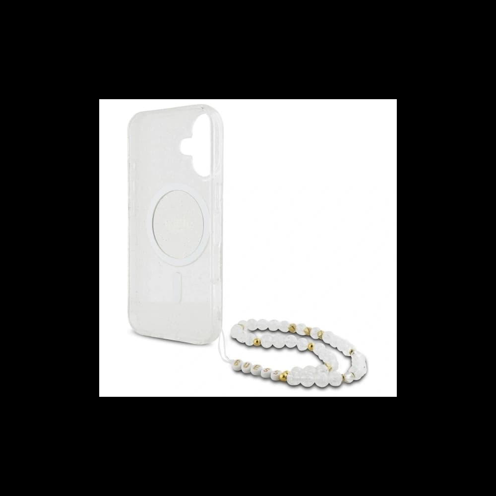 Guess GUHMP16MHGCRELST Apple iPhone 16 Plus Hardcase IML Glitter mit Perlenriemen MagSafe transparent - 7