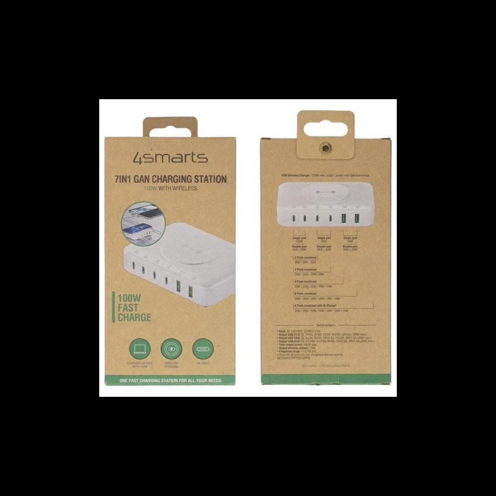 4smarts charging station 7in1 100W with wireless charging white - 4