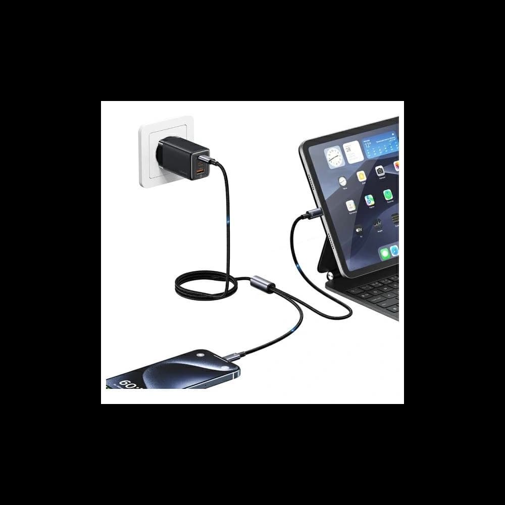 USAMS USB-C / 2xUSB-C cable 72W 1.2m Aluminum Alloy Data Cable Sufeng Series - 3