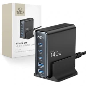 Tech-Protect DC140W-GAN 5-Port 2xUSB-A, 3xUSB-C Desktop-Ladegerät PD140W / QC3.0 Schwarz