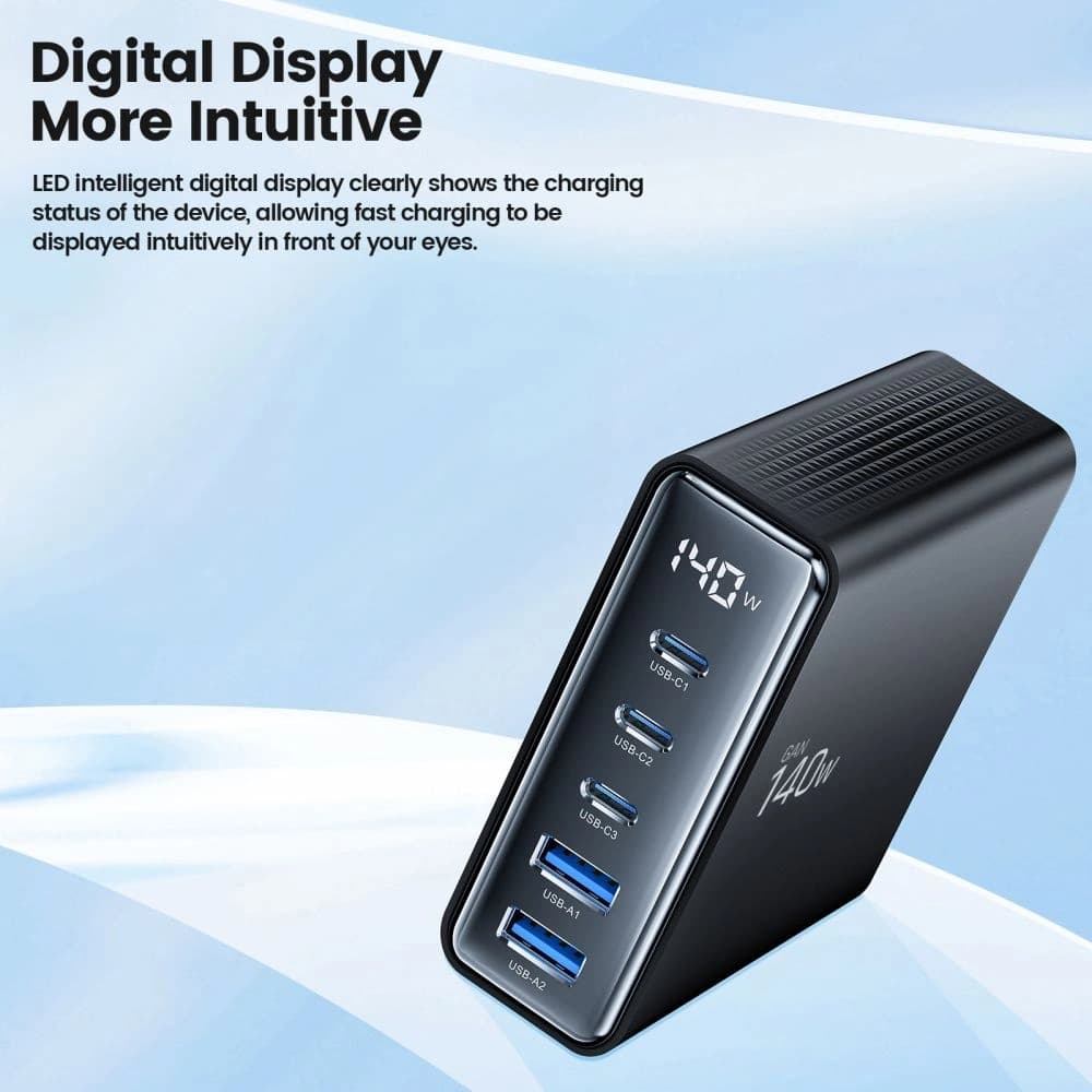Tech-Protect DC140W-GAN 5-port 2xUSB-A, 3xUSB-C Desktop Charger PD140W / QC3.0 Black - 5