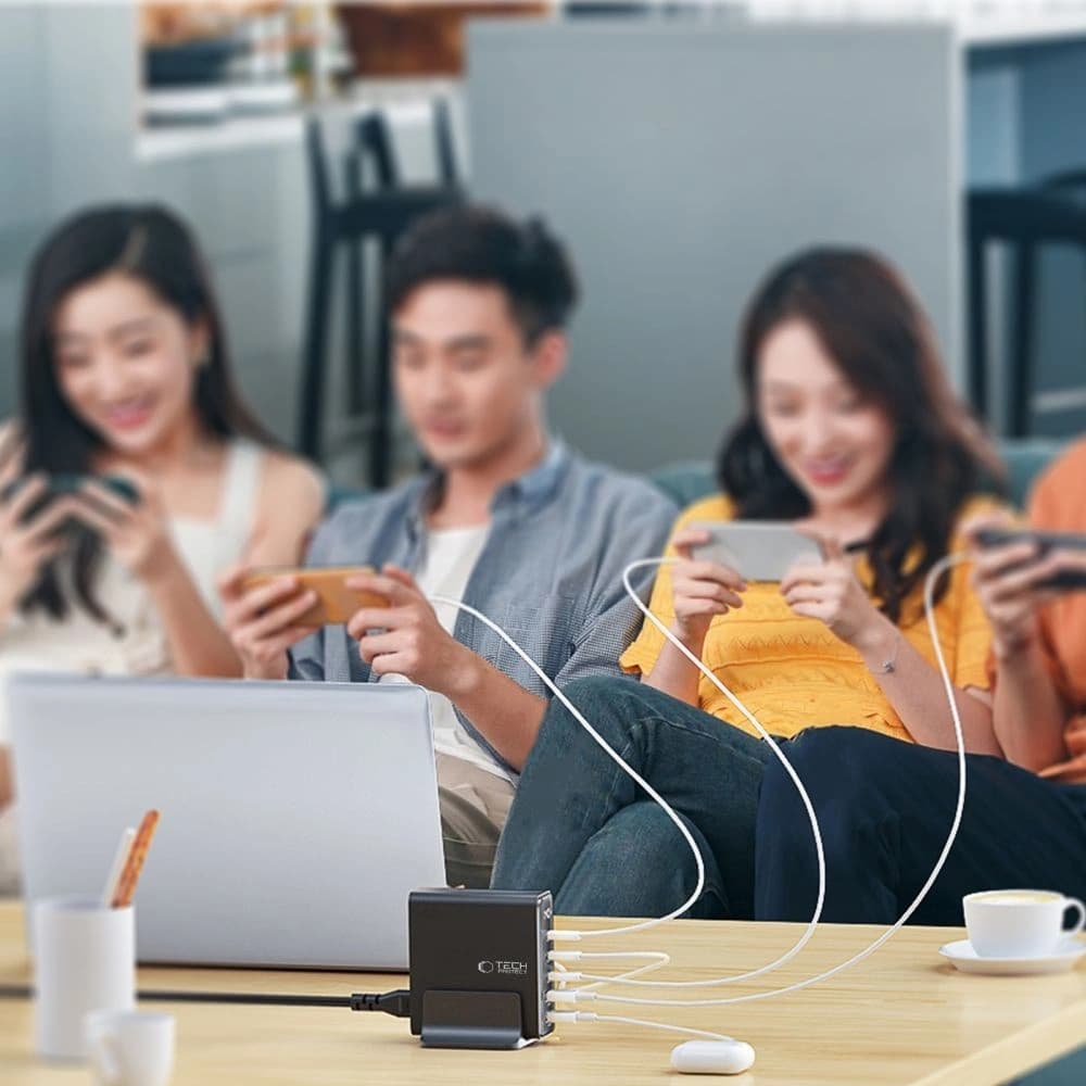 Tech-Protect DC140W-GAN 5-port 2xUSB-A, 3xUSB-C Desktop Charger PD140W / QC3.0 Black - 8