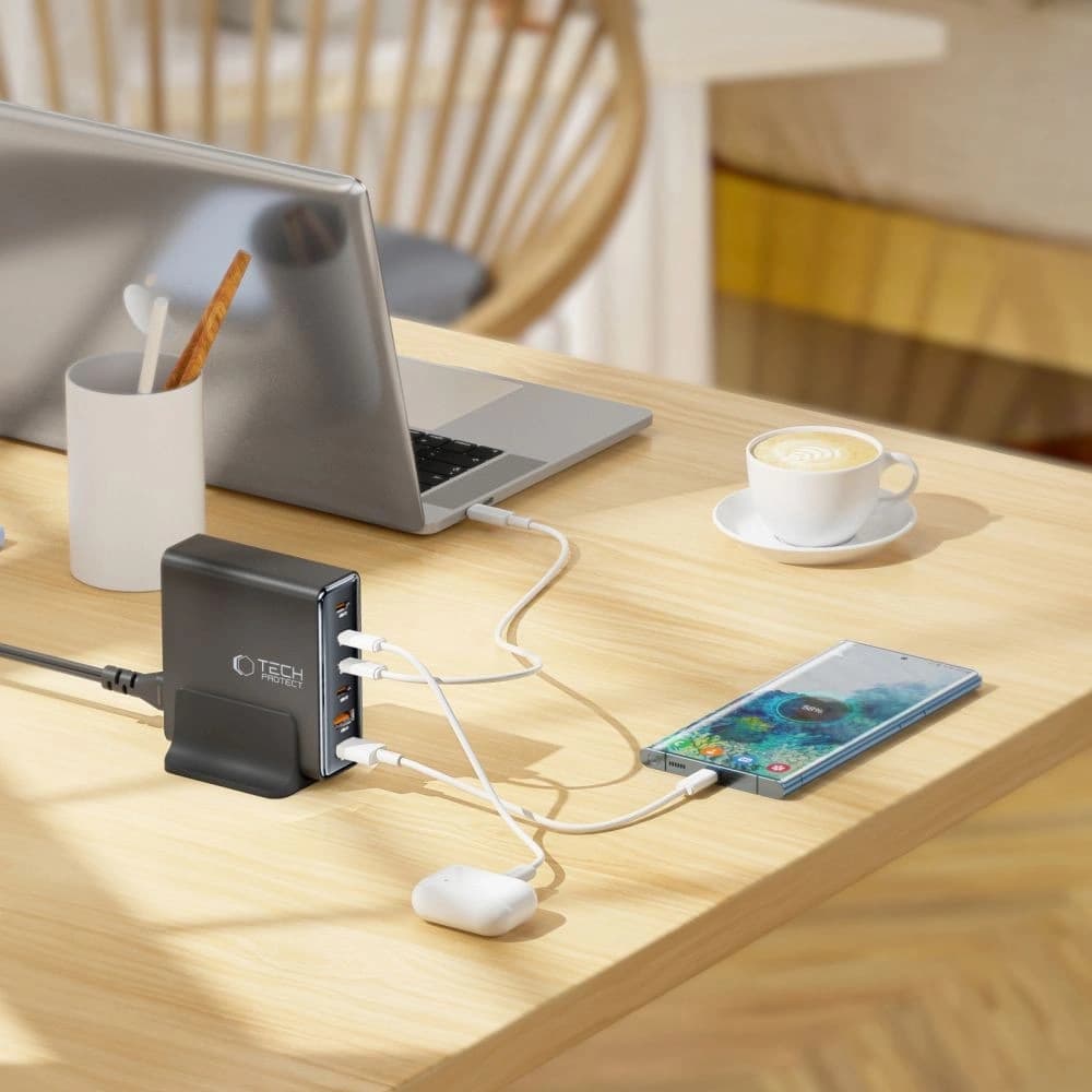 Tech-Protect DC80W-GAN charging station 6-port 2xUSB-A, 4xUSB-C desktop charger PD80W / QC3.0 black - 7