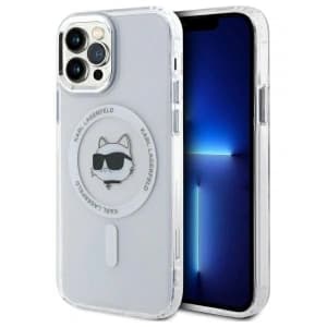 Karl Lagerfeld KLHMP12MHLSCHH Apple iPhone 12 / 12 Pro Hartschale IML Metall Choupette Kopf MagSafe weiß
