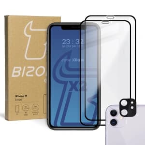 Bizon Glass Edge CF gehärtetes Glas - [2 PACK] + Linsenschutz Apple iPhone 11 schwarz