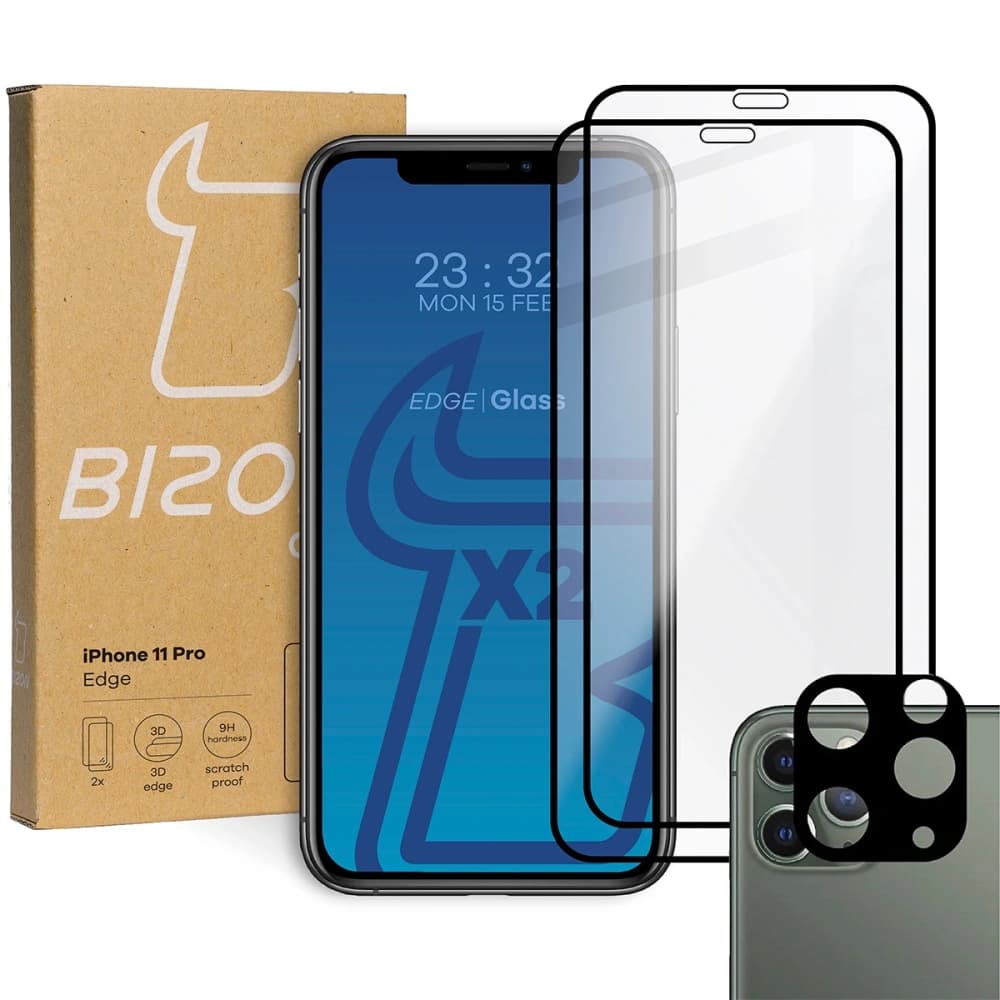 Bizon Glass Edge tempered glass - [2 PACK] + lens protection Apple iPhone 11 Pro black - 1
