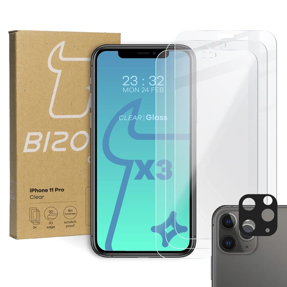 Bizon Glass Clear tempered glass - 3 pcs. + lens glass Apple iPhone 11 Pro - 1
