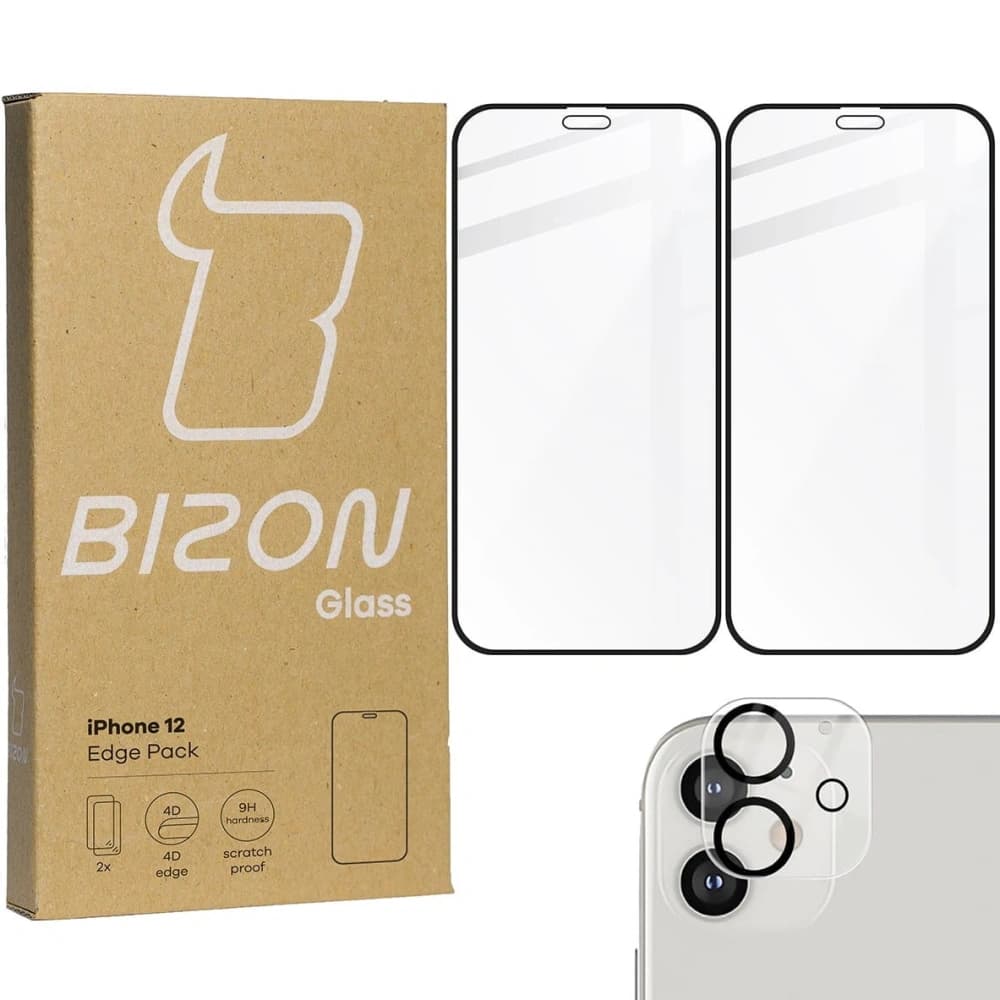 Bizon Glass Edge CF gehärtetes Glas - [2 PACK] + Linsen Schutz Apple iPhone 12 schwarz - 1