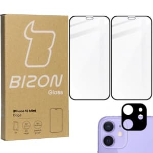Bizon Glass Edge CF tempered glass - [2 PACK] + lens protection Apple iPhone 12 Mini black