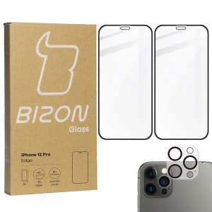 Bizon Glass Edge CF gehärtetes Glas - [2 PACK] + Linsenschutz Apple iPhone 12 Pro schwarz