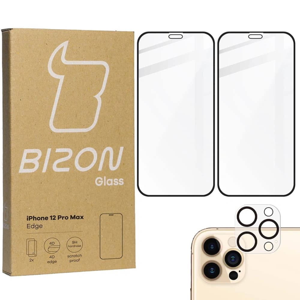 Bizon Glass Edge CF gehärtetes Glas - [2 PACK] + Objektivschutz Apple iPhone 12 Pro Max schwarz - 1
