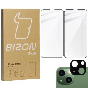 Bizon Glass Edge tempered glass - [2 PACK] + lens protection Apple iPhone 13 Mini black