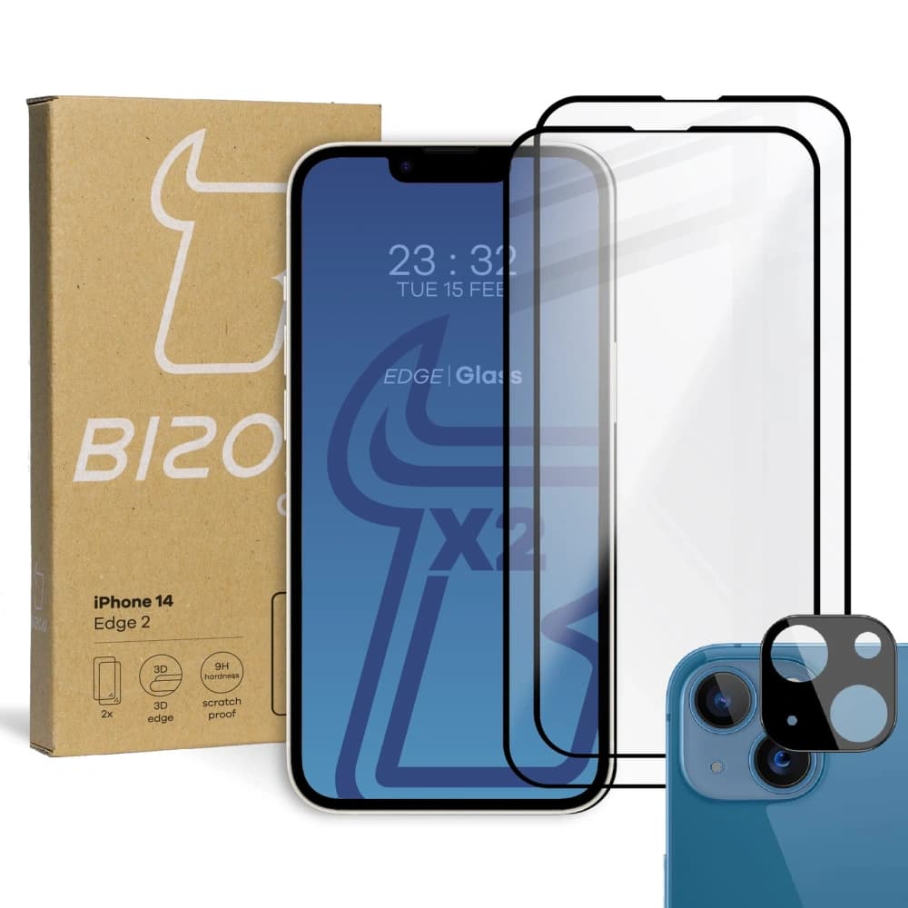 BIZON 2x Bildschirmglas + Kameraglas Apple iPhone 14 - 1