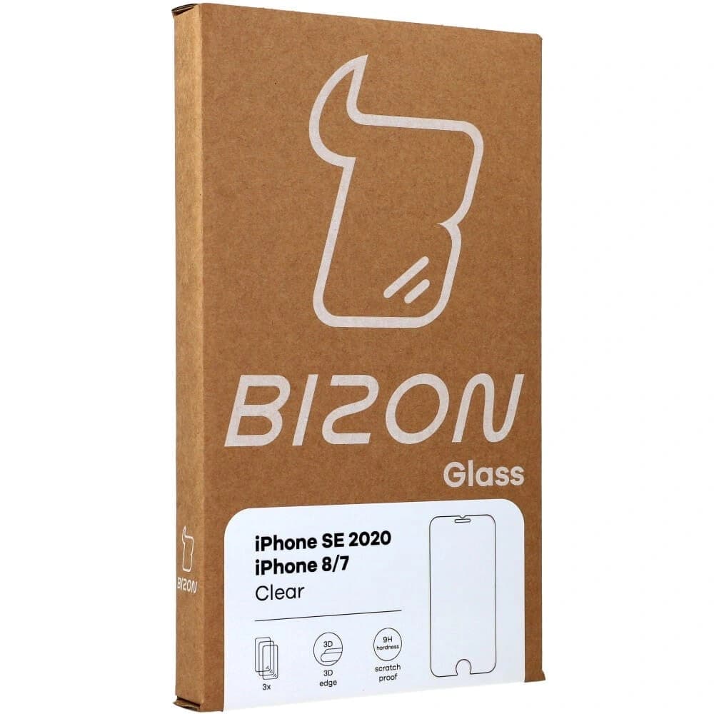 Bizon Glas Klar gehärtetes Glas - 3 Stück + Linsenglas Apple iPhone SE 2022/2020 8/7 - 10