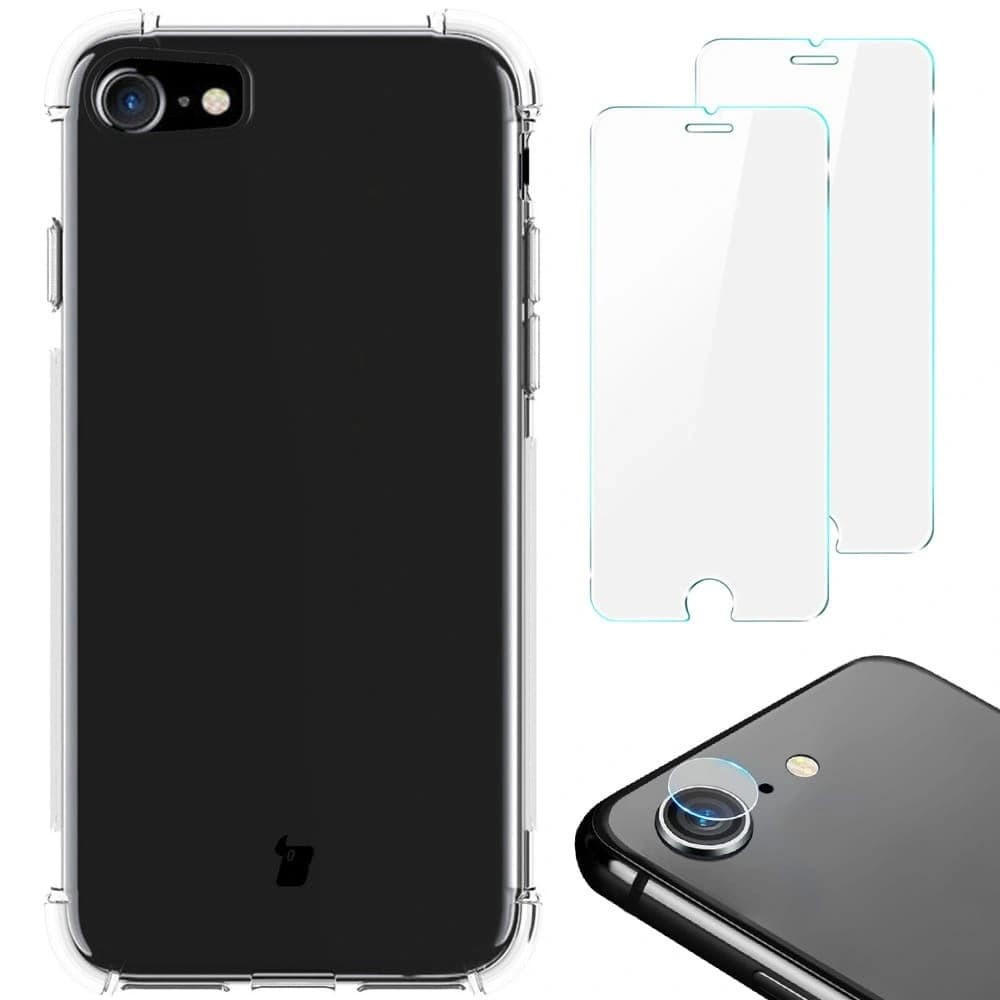 Bizon Case Clear Pack case + 2x screen glass + lens glass Apple iPhone SE 2022/2020 8/7 clear - 1