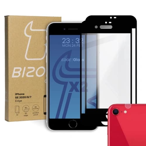 Bizon Glass Edge tempered glass - [2 PACK] + lens protection Apple iPhone SE 2022/2020 8/7 black