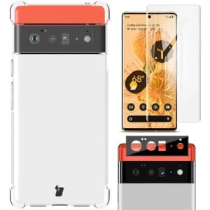 Bizon Case Clear Pack Hülle + 2x Bildschirmfolie + Objektivschutz Google Pixel 6 Pro klar