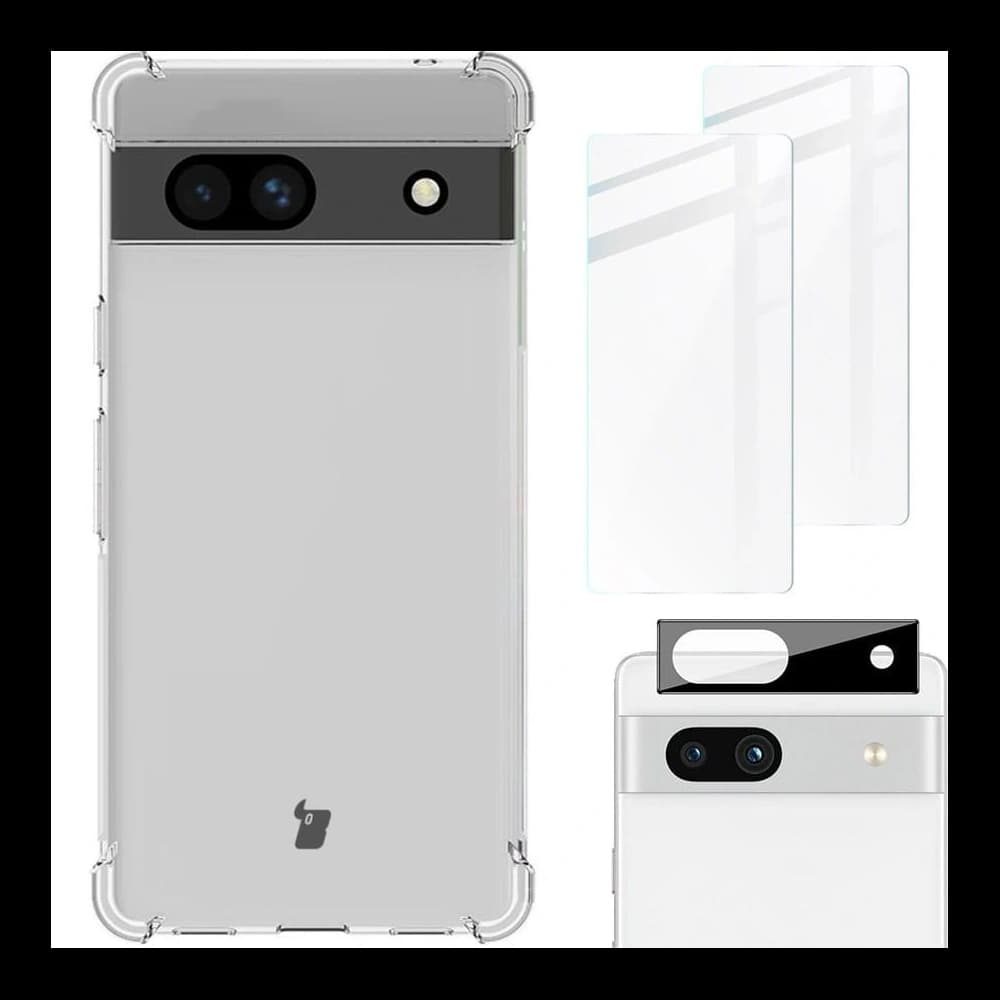 Bizon Case Clear Pack-Hülle + 2x Bildschirmglas + Objektivglas Google Pixel 7A klar - 1