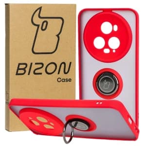 Bizon Case Hybrid Ring Honor Magic5 Pro rauchig mit einem roten Rahmen