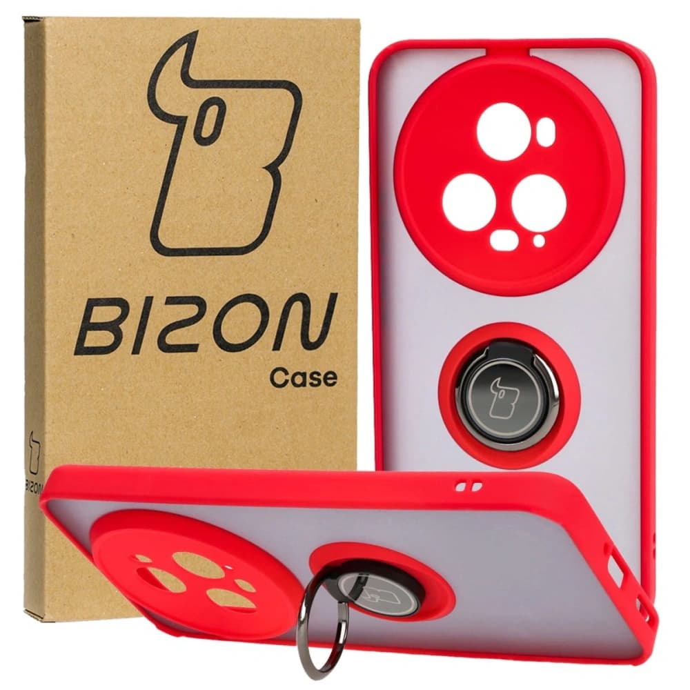 Bizon Case Hybrid Ring Honor Magic5 Pro smoky with a red frame - 1