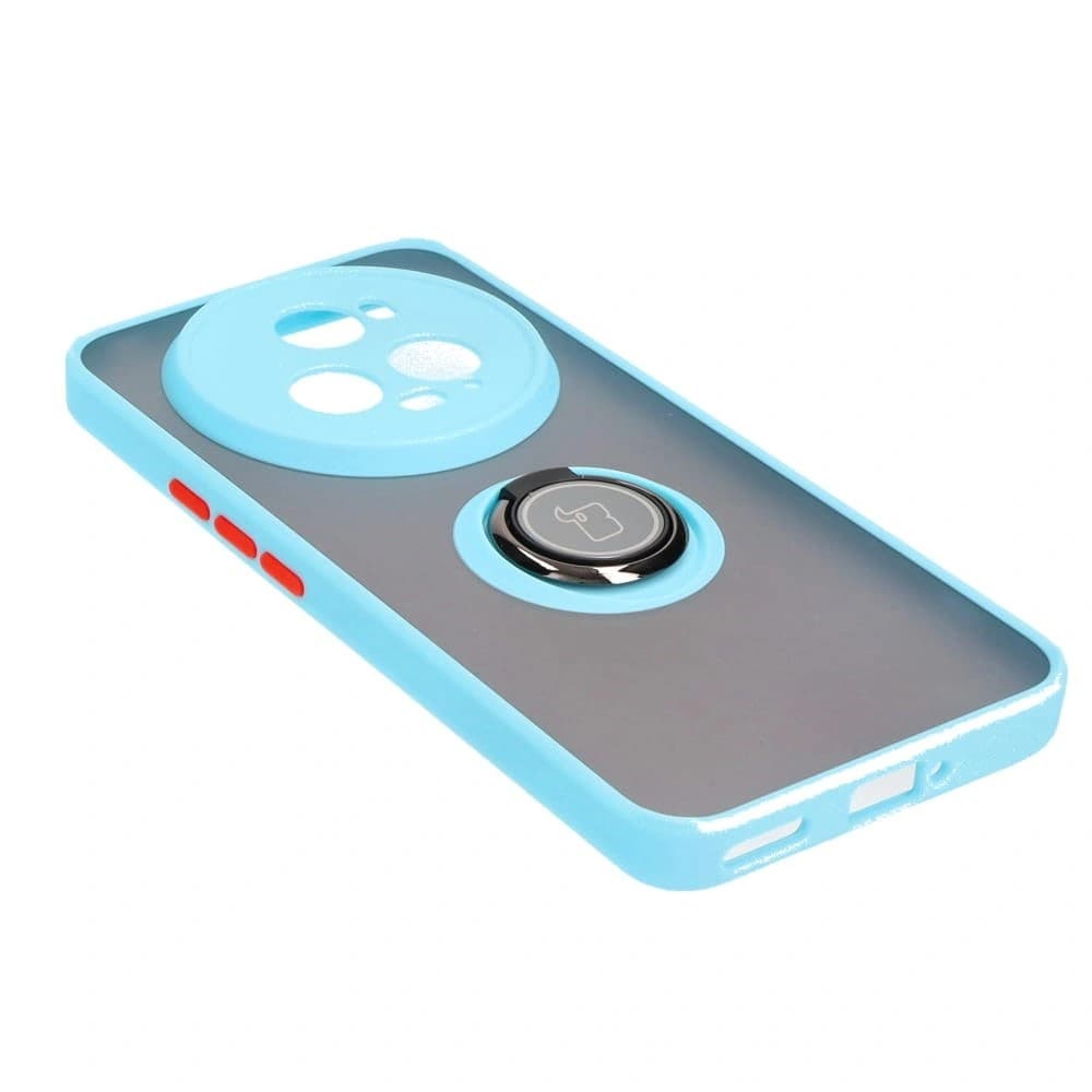 Bizon Case Hybrid Ring Honor Magic5 Pro rauchig mit einem hellblauen Rahmen - 4