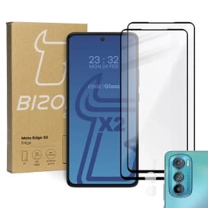 Bizon Glass Edge gehärtetes Glas - [2 PACK] + Linsenschutz Motorola Edge 30 schwarz