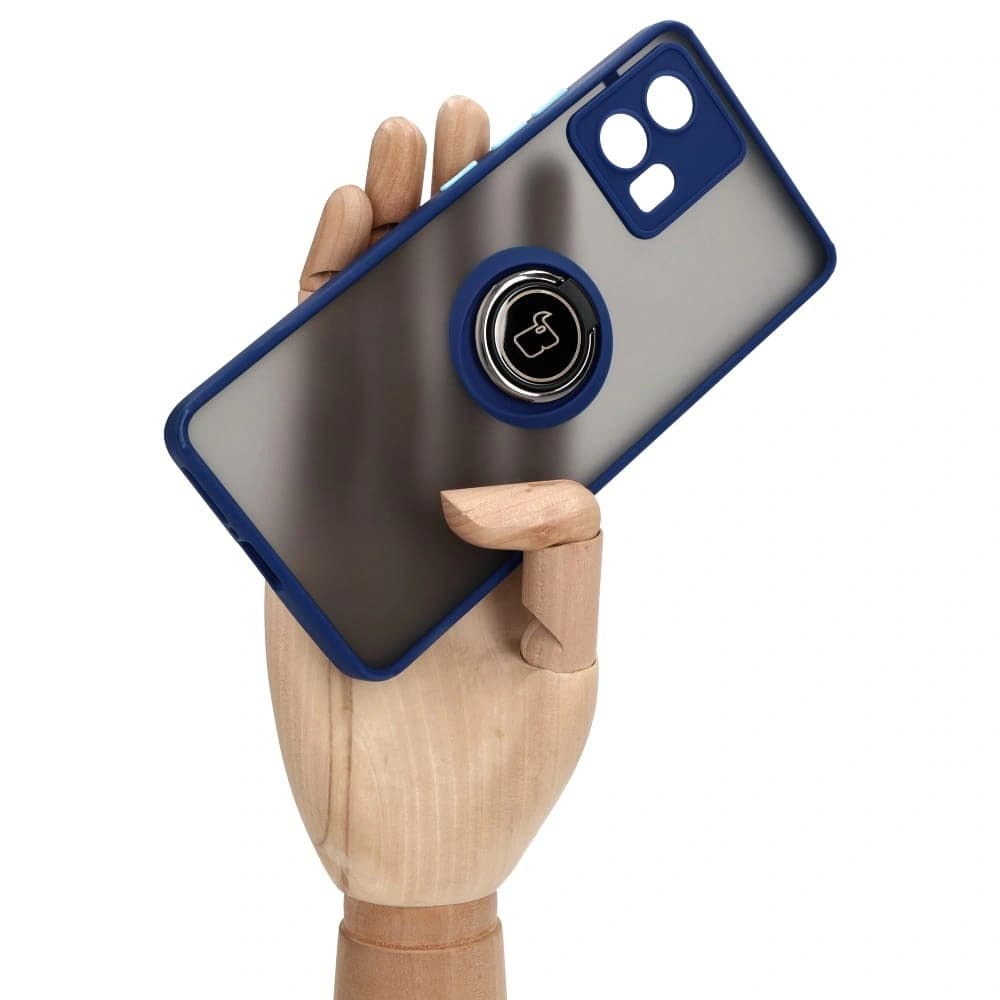 Bizon Case Hybrid Ring Motorola Edge 30 Fusion rauchig mit einem navyblauen Rahmen - 6