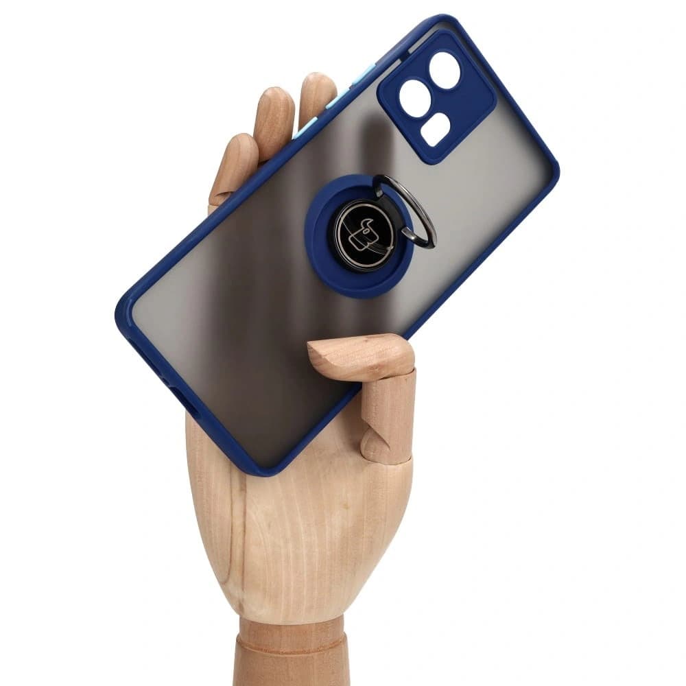 Bizon Case Hybrid Ring Motorola Edge 30 Fusion rauchig mit einem navyblauen Rahmen - 7