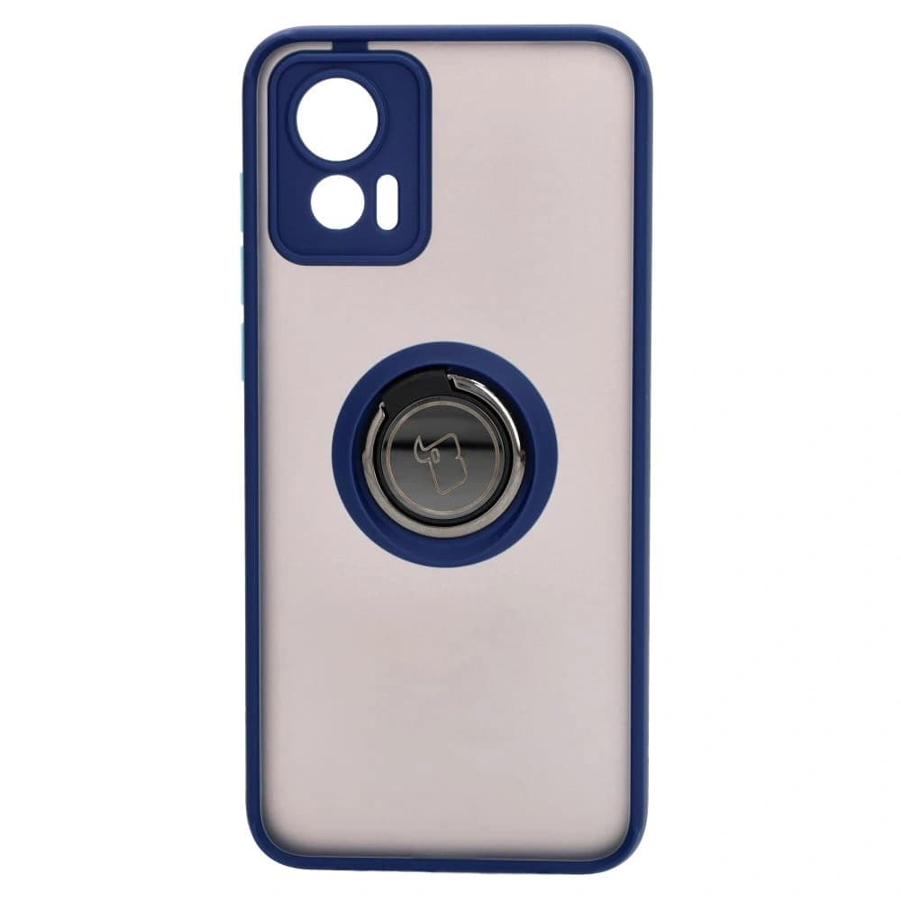Bizon Case Hybrid Ring Motorola Edge 30 Neo rauchig mit einem navyblauen Rahmen - 2