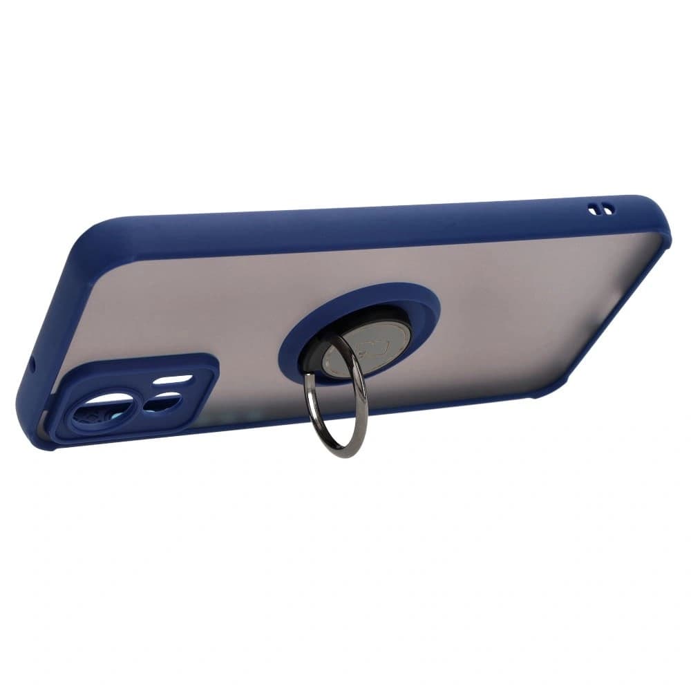 Bizon Case Hybrid Ring Motorola Edge 30 Neo rauchig mit einem navyblauen Rahmen - 5