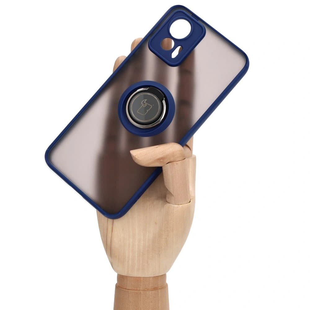 Bizon Case Hybrid Ring Motorola Edge 30 Neo rauchig mit einem navyblauen Rahmen - 6