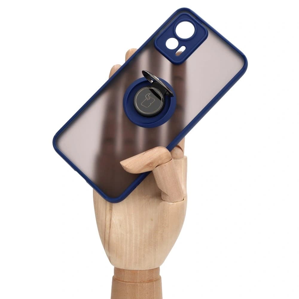Bizon Case Hybrid Ring Motorola Edge 30 Neo rauchig mit einem navyblauen Rahmen - 7