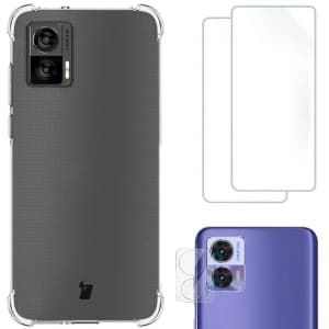 Bizon Case Clear Pack-Hülle + 2x Bildschirmfolie + Objektivschutz für Motorola Moto Edge 30 Neo klar