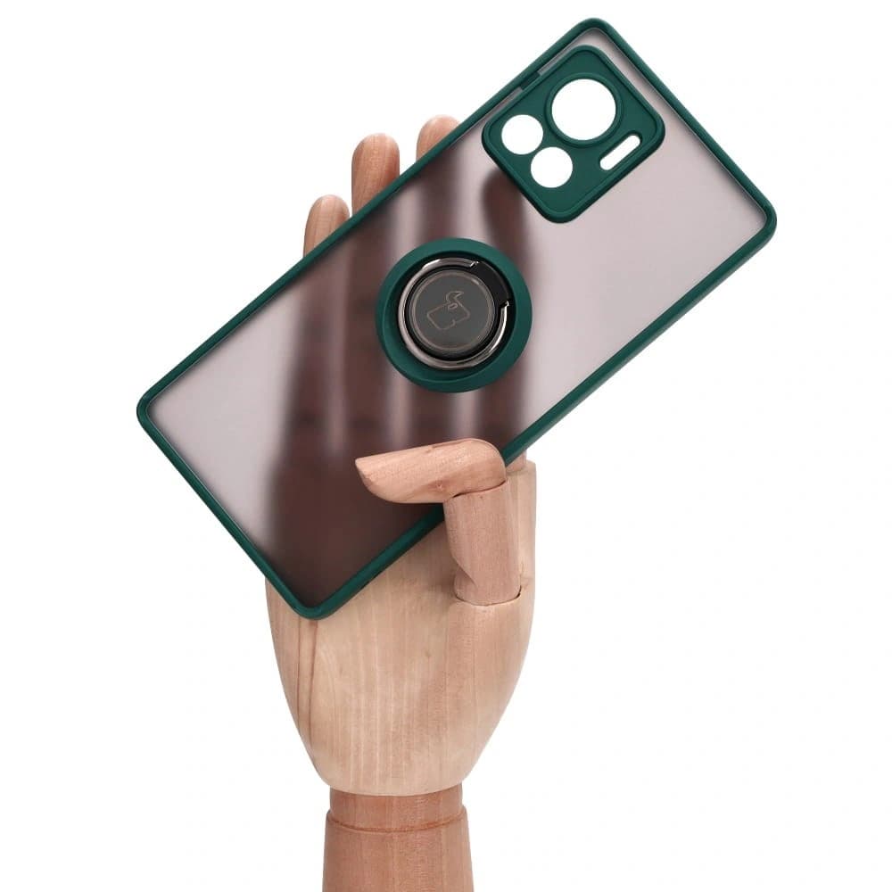 Bizon Case Hybrid Ring Motorola Edge 30 Ultra rauchig mit einem dunkelgrünen Rahmen - 6
