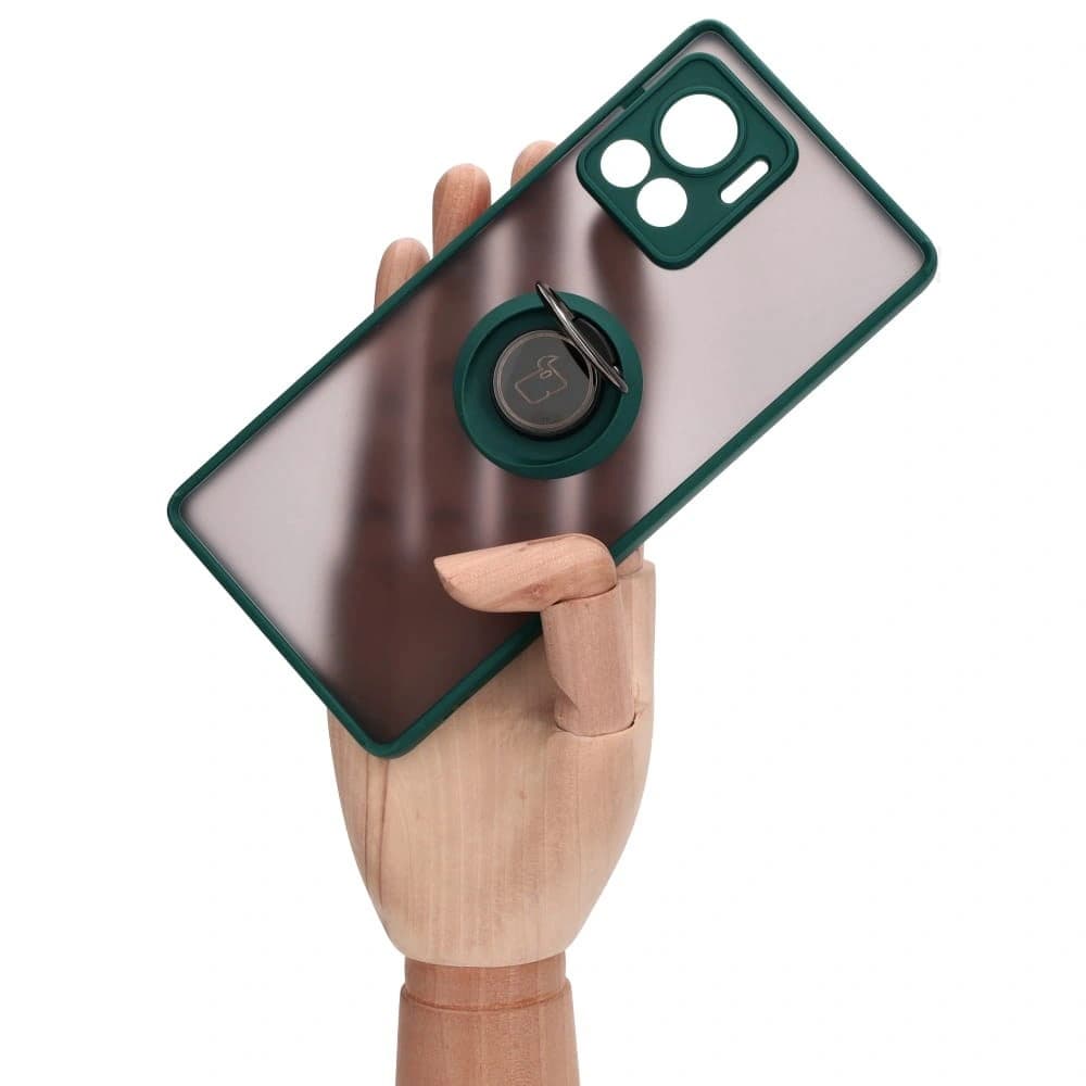 Bizon Case Hybrid Ring Motorola Edge 30 Ultra rauchig mit einem dunkelgrünen Rahmen - 7