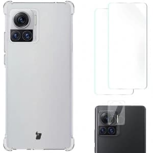 Bizon Case Clear Pack Hülle + 2x Bildschirmfolie + Objektivschutz für Motorola Moto Edge 30 Ultra klar