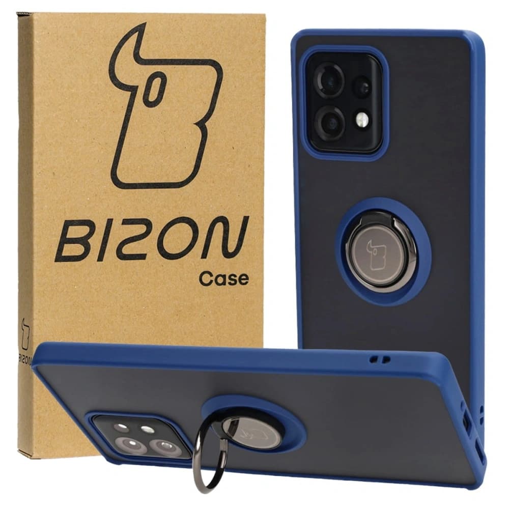 Bizon Case Hybrid Ring Motorola Edge 40 Pro smoky with a navy blue frame - 1