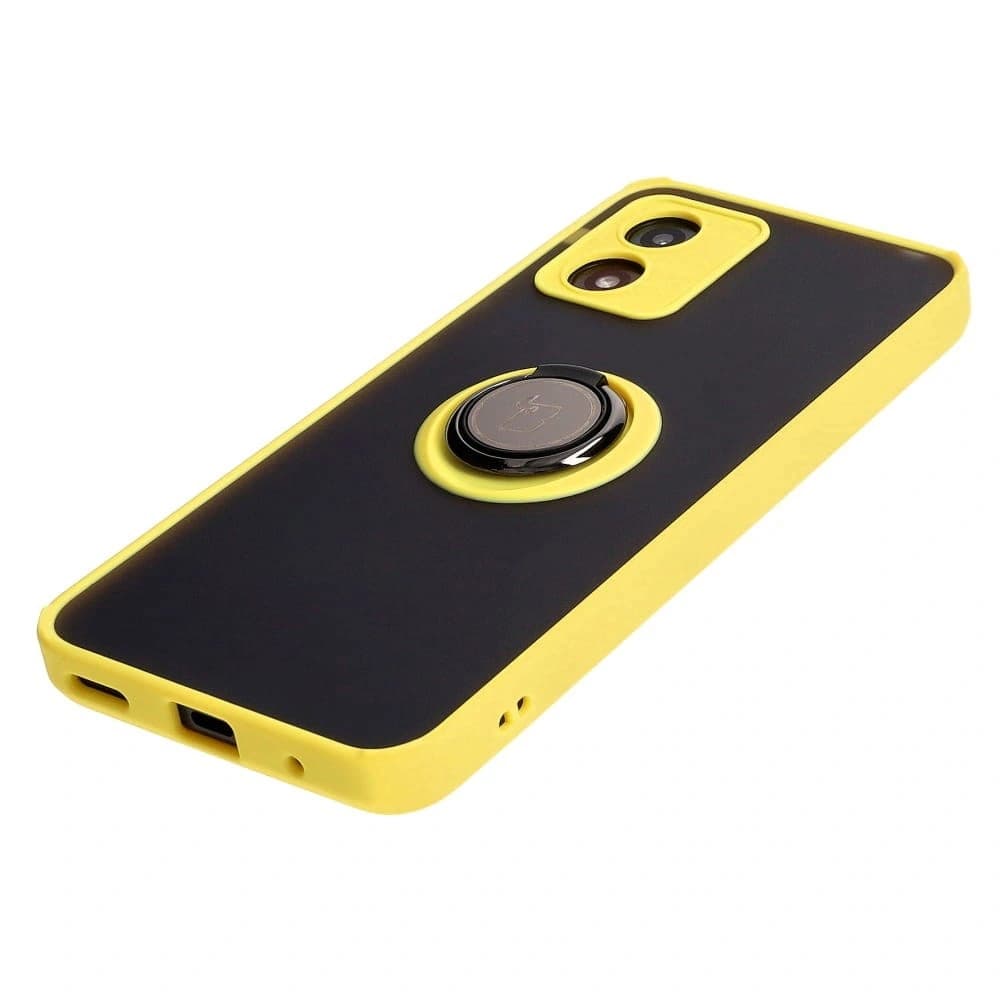Bizon Case Hybrid Ring Motorola Moto E13 rauchig mit einem gelben Rahmen - 3