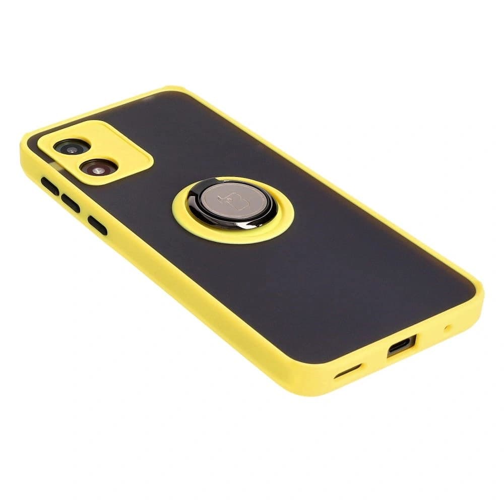 Bizon Case Hybrid Ring Motorola Moto E13 rauchig mit einem gelben Rahmen - 4