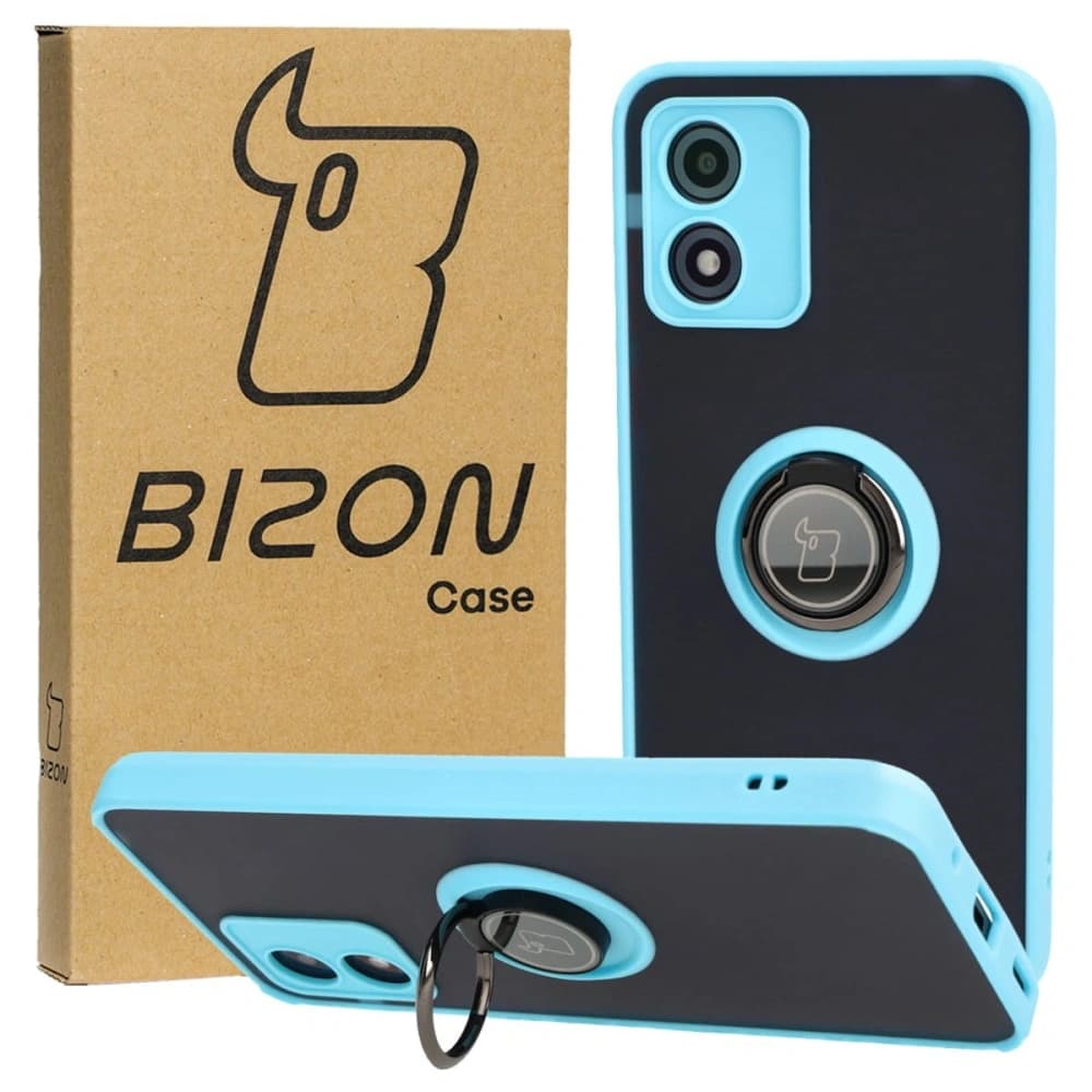 Bizon Case Hybrid Ring Motorola Moto E13 rauchig mit einem hellblauen Rahmen - 1
