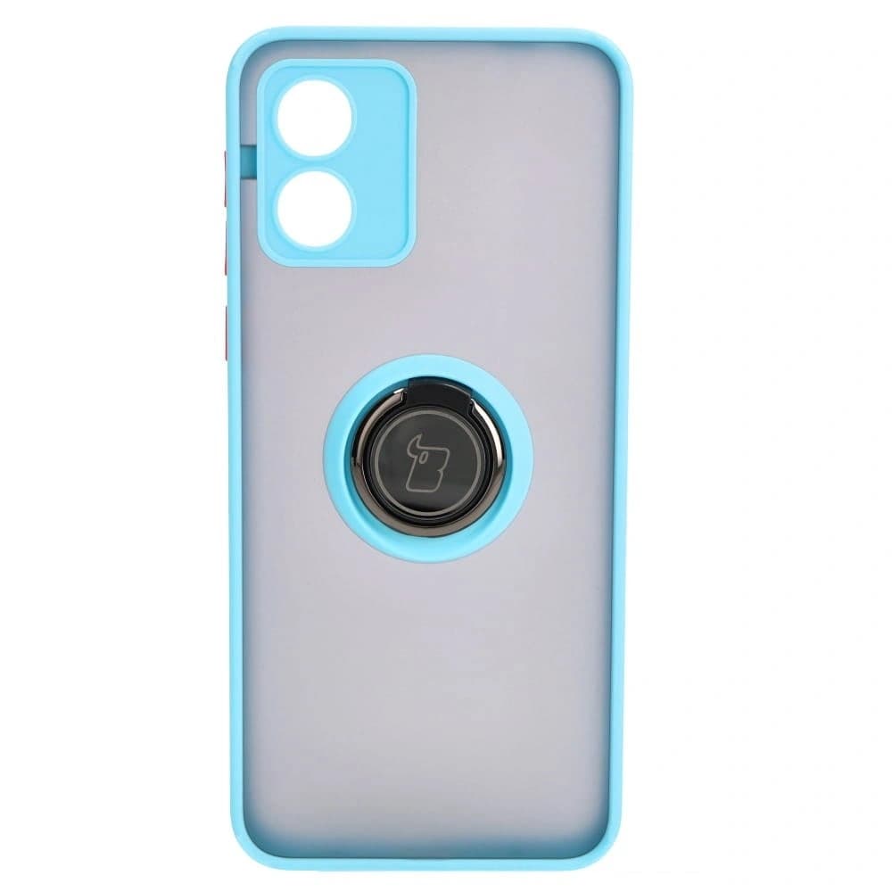 Bizon Case Hybrid Ring Motorola Moto E13 rauchig mit einem hellblauen Rahmen - 2