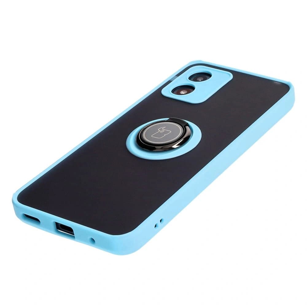 Bizon Case Hybrid Ring Motorola Moto E13 rauchig mit einem hellblauen Rahmen - 3