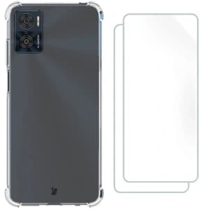 Bizon Case Clear Pack Hülle + 2x Bildschirmfolie Motorola Moto E22 / E22i klar