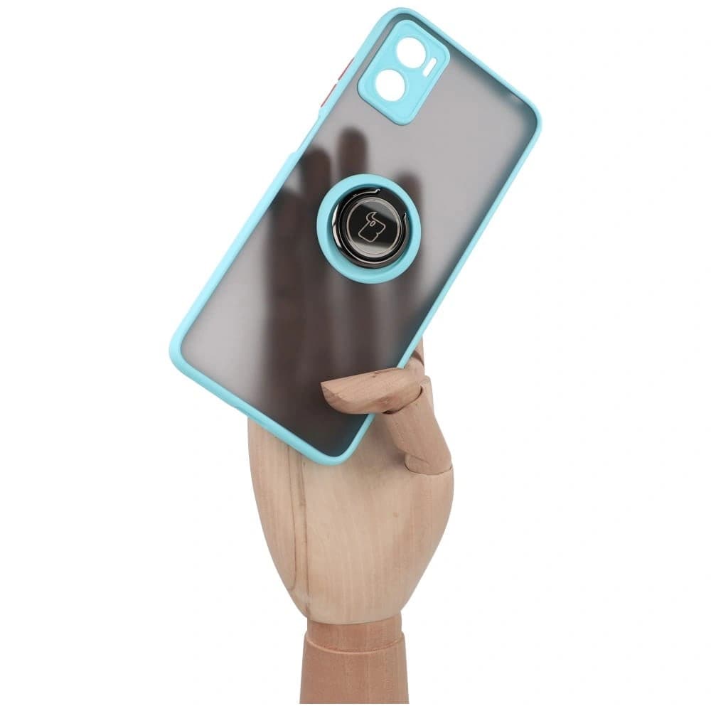 Bizon Case Hybrid Ring Motorola Moto E22 / E22i rauchig mit einem hellblauen Rahmen - 6