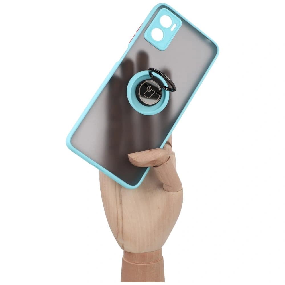 Bizon Case Hybrid Ring Motorola Moto E22 / E22i rauchig mit einem hellblauen Rahmen - 7